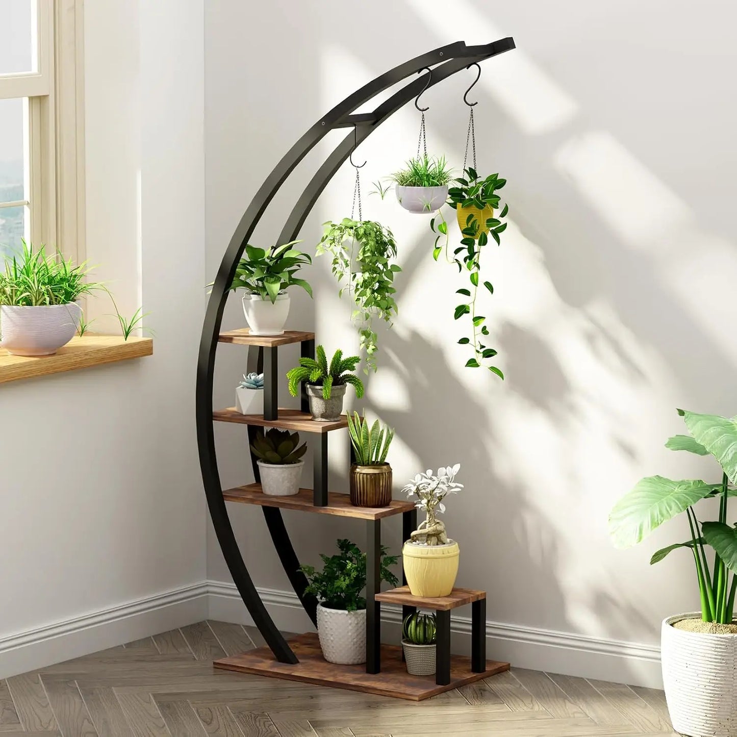 TWISTER.CK 2-Pack 5-Tier Indoor Half Moon Metal Plant Stand