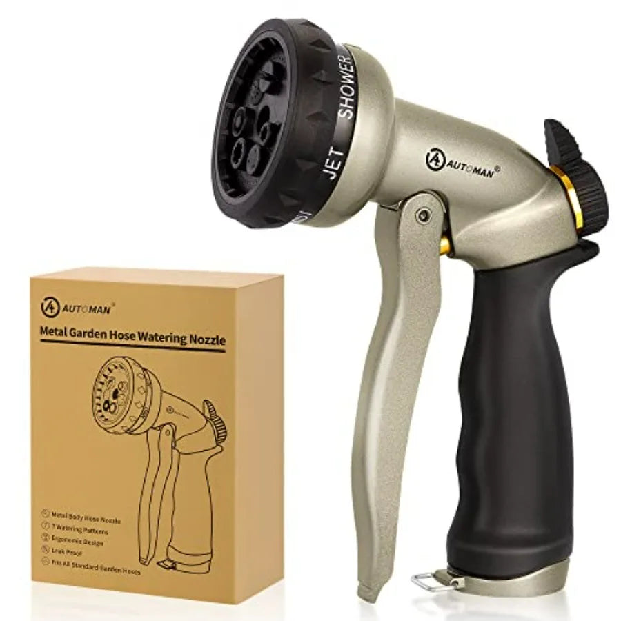 Garden Nozzle Sprayer, High Pressure Spray Nozzle, 100% Metal Water Hose Nozzle, 7 Patterns Watering Nozzle, Heavy Duty Sprayer
