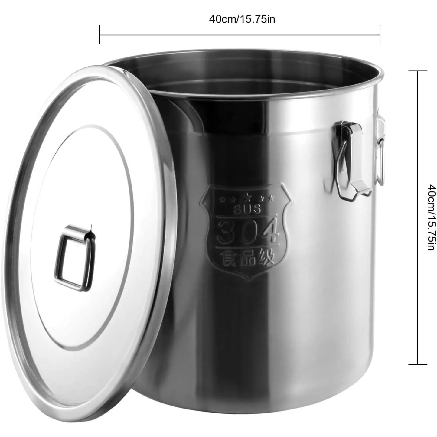 48L 304 Stainless Steel Rice Storage Container,Extra Large Food Grade Canister,40-90Lbs Sealed Rice Bucket with Airtight Lid and Locking Buckle,for Rice, Flour, Grain
