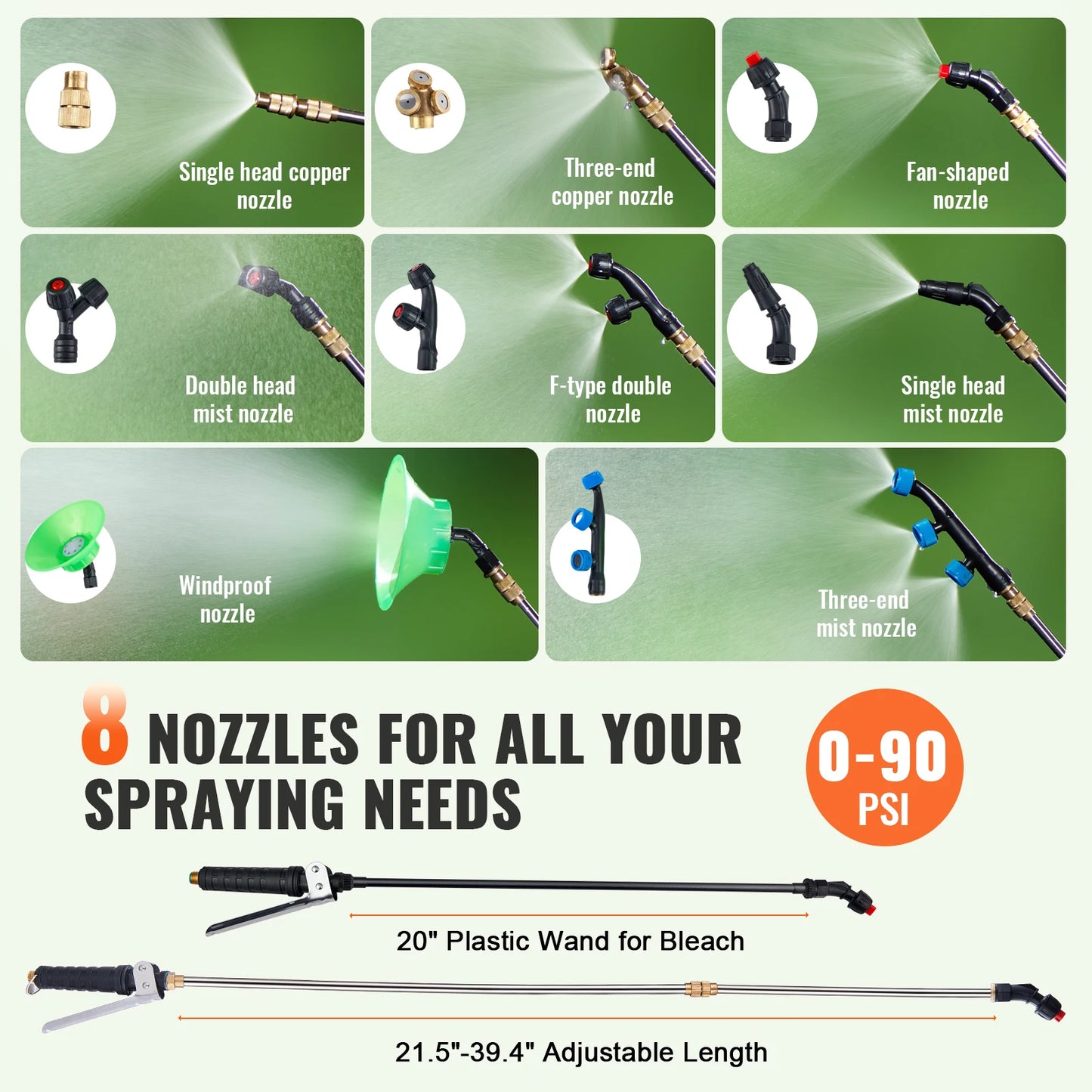 SucceBuy Battery Powered 15 Gal Garden Weed Sprayer with Wheeled Cart 126FT Hose with Reel 8 Nozzles 2 Wands with Lock for Crop