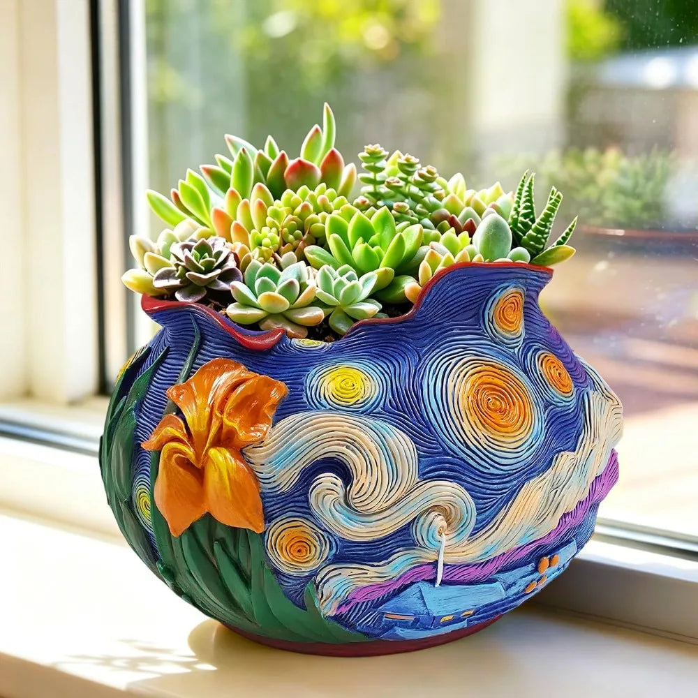 Van Gogh Starry Night Planter Resin Pot For Succulents
