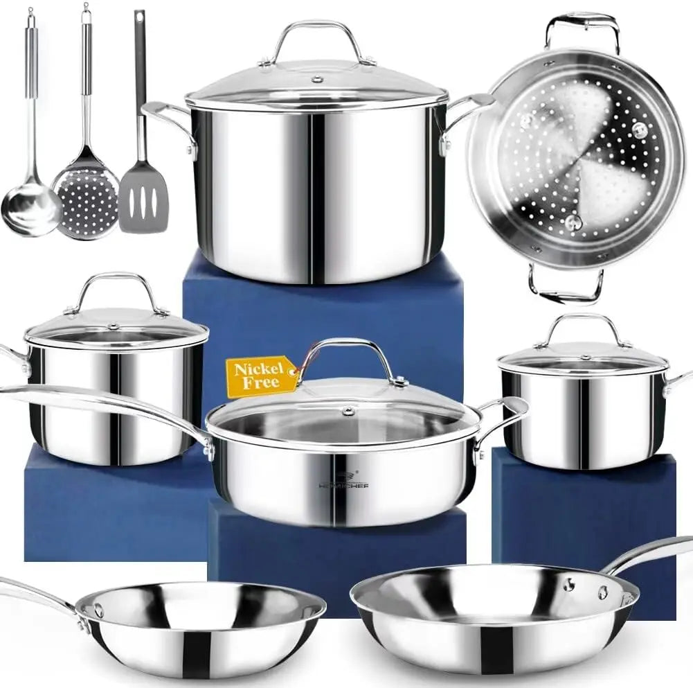 Whole-Clad 3-Ply Nickel Free Stainless Steel Cookware Set Induction Compatible