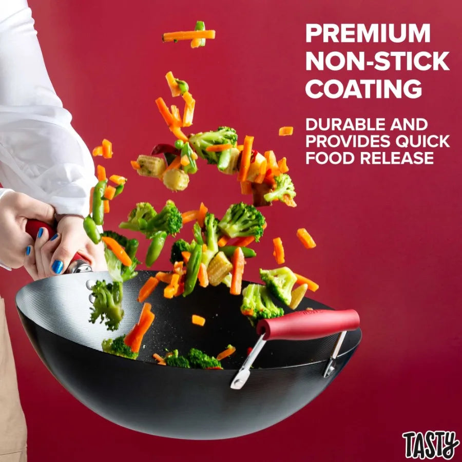 Carbon Steel Nonstick Wok With Flat Bottom Induction Silicone Handle