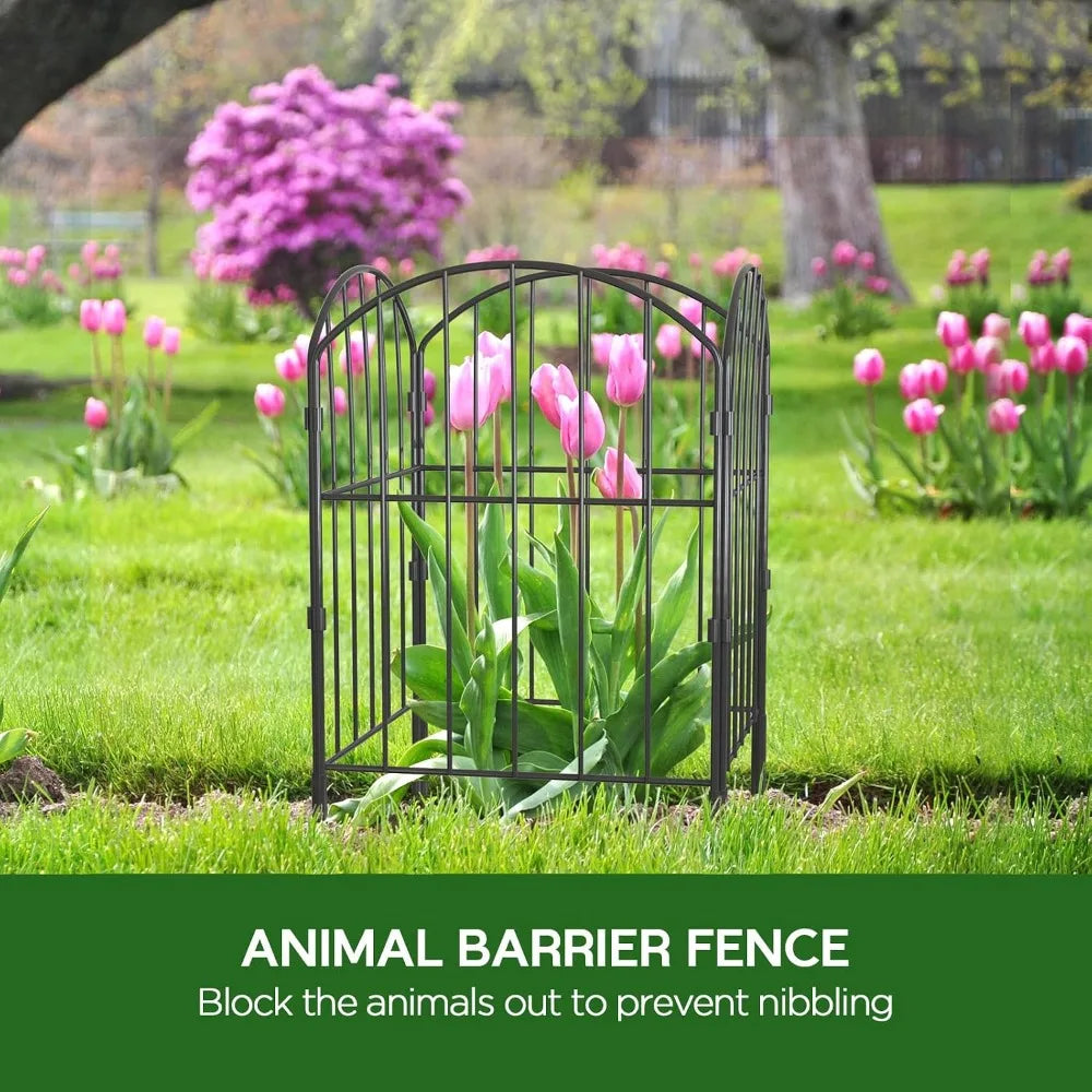 10ft x 24in No Dig Garden Fence, 10 Pcs Rustproof Metal Panels, Black Decorative Border for Flower Bed, Patio, Dogs