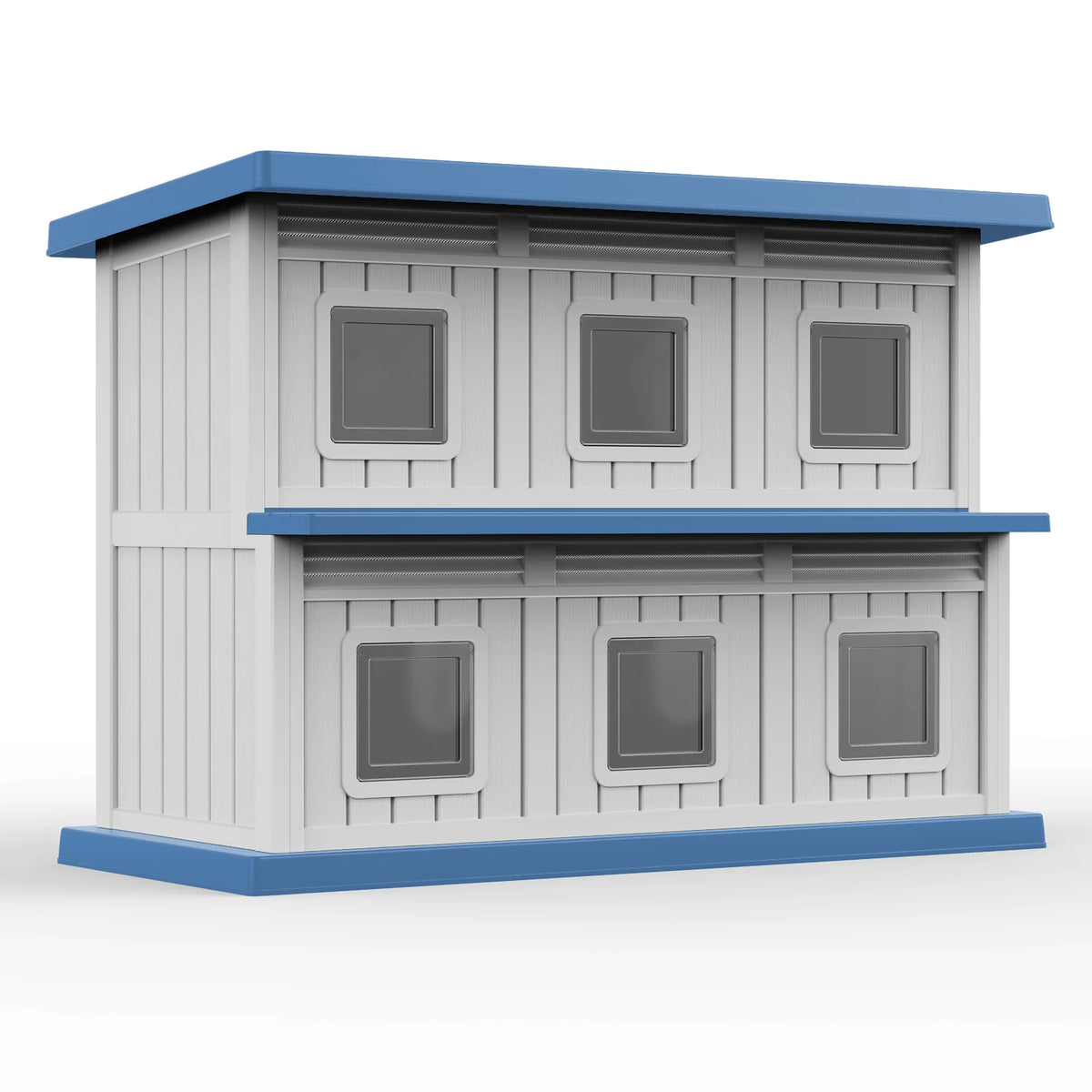 2-Tier Resin Cat House, Weatherproof Double Layer Outdoor Cat Apartment with Multiple Access Doors for Indoor Outdoor Use