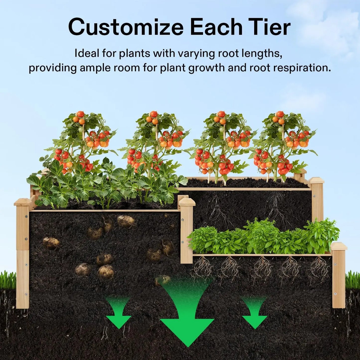 3-Tier Wooden Raised Garden Bed For Outdoor Planting