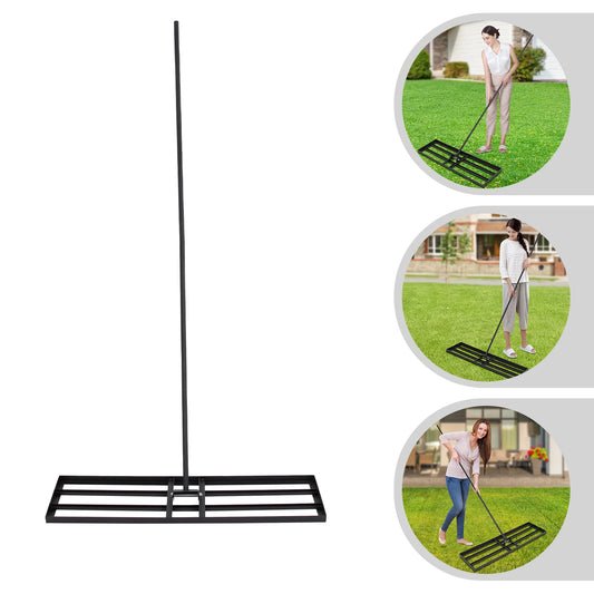 Steel Lawn Leveler Rake Adjustable Angle Leveling Tool Heavy Duty Ground Rake with 5.7ft Long Handle for Yard Garden Farm
