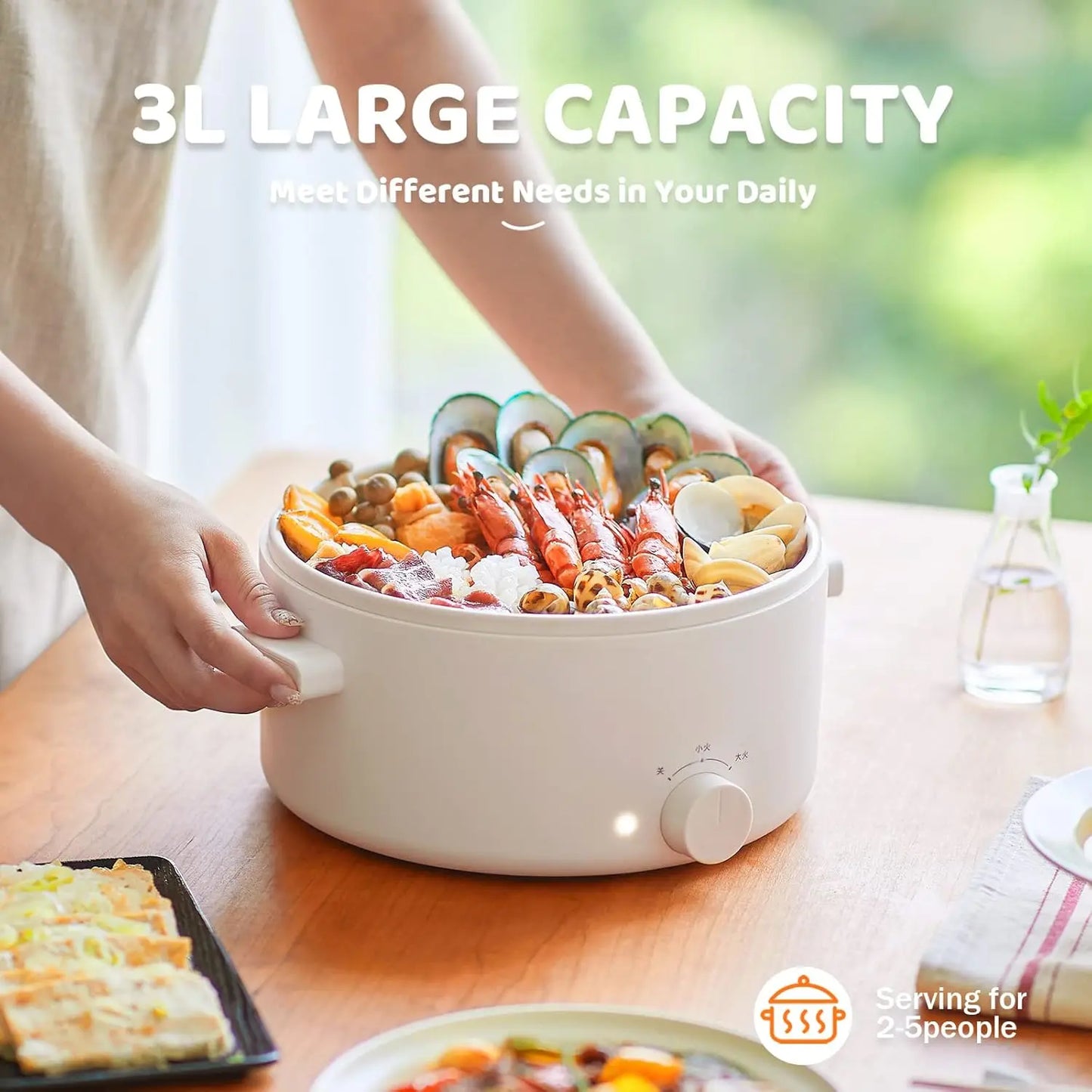 Portable Electric Pot 3L With Ceramic Coating For Hot Pot And Pasta