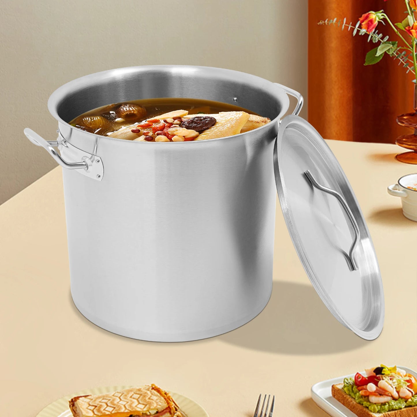 Stainless Steel Stock Pot With Lid For Family And Commercial Use