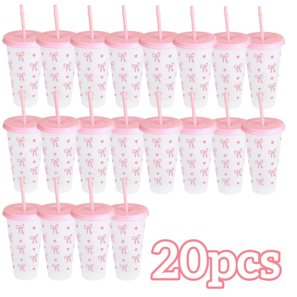 Reusable Cups With Straw And Lid For Cold Drinks Bow