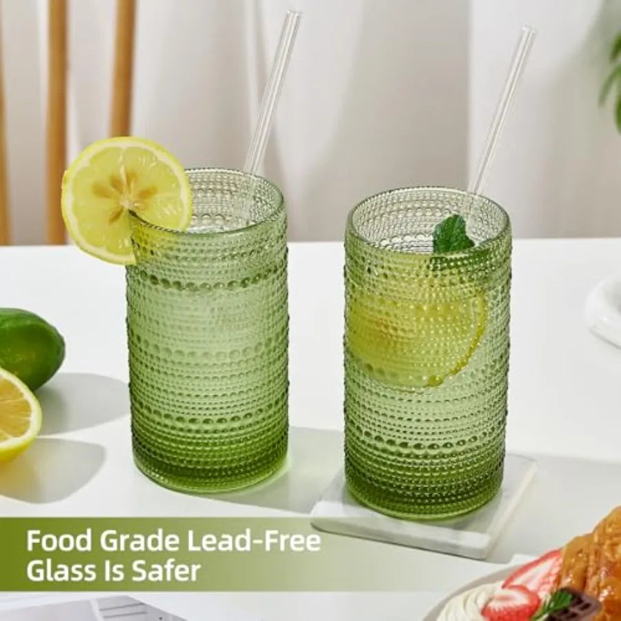 Vintage Hobnail Embossed Highball Drinking Glasses Set of 6