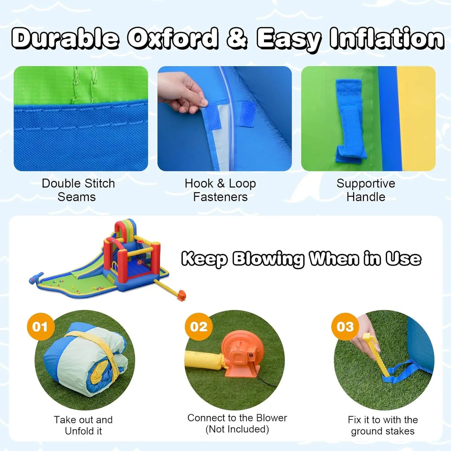 7-In-1 Inflatable Water Slide and Bouncy Water Park Outdoor Backyard