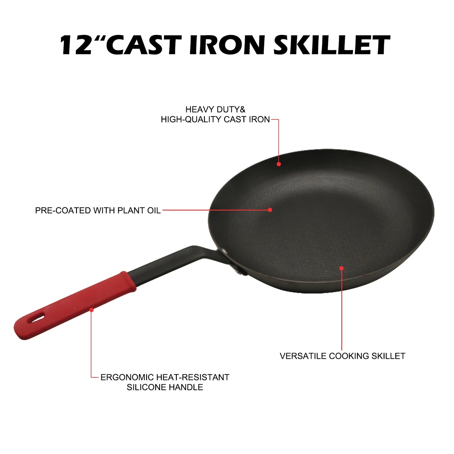 HANSMART Pre-Seasoned Cast Iron Skillet With Removable Silicone Handle