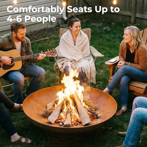 27.5 Inch Round Outdoor Wood Burning Fire Pit Heavy Duty Steel Oxidized Finish Free Standing