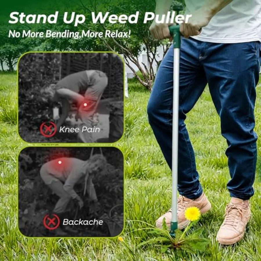 Weed Puller, Stand Up Weeder Hand Tool, Long Handle Garden Weeding Tool with 3 Claws, Hand Weed Hound Weed Puller for Dandelion