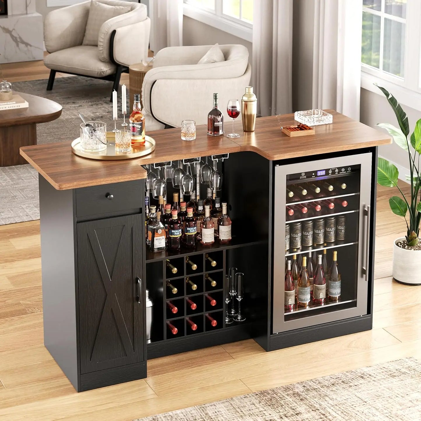 U-Shape Liquor Cabinet With Fridge Space