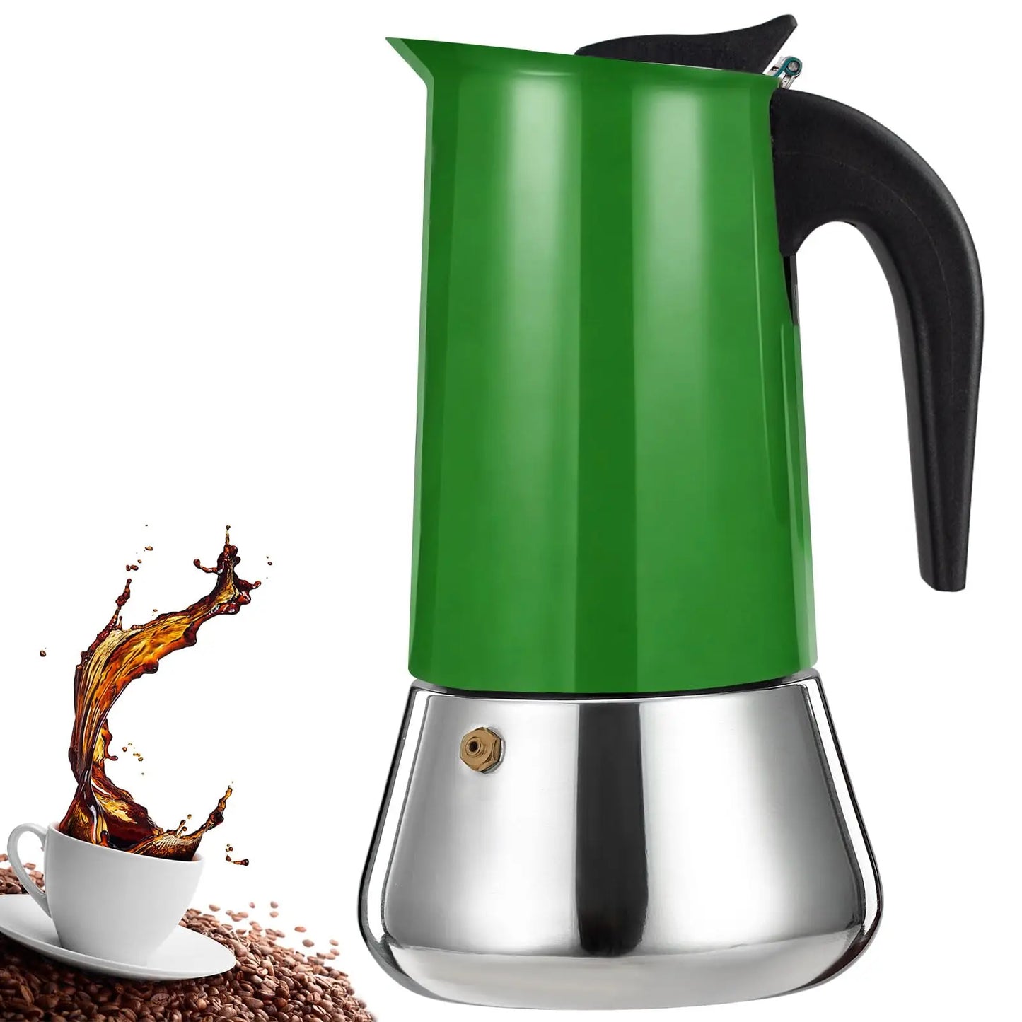 Food Grade Stainless Steel Stovetop Espresso Moka Pot with Safety Valve, Multi Capacity Italian Coffee Percolator, Gas Induction Camping Coffee Maker for Home Cafe Use