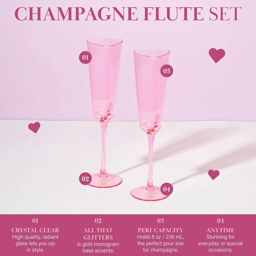 Heart Shaped Champagne Flute Gift Set Elegant Glassware