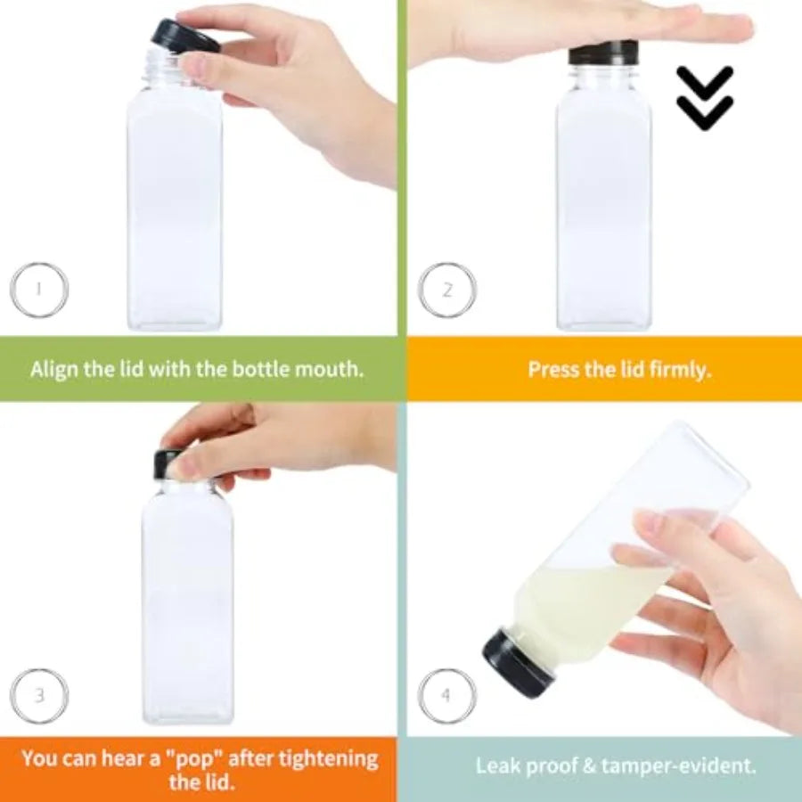 202636pcs 16oz Empty Plastic Juice Bottles with Caps Reusable Clear Bulk Beverage Containers Ideal for Packaging Fresh Juice Mi