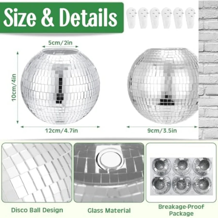 Disco Ball Planter Set Mirror Glass Wall Hanging Boho Decor