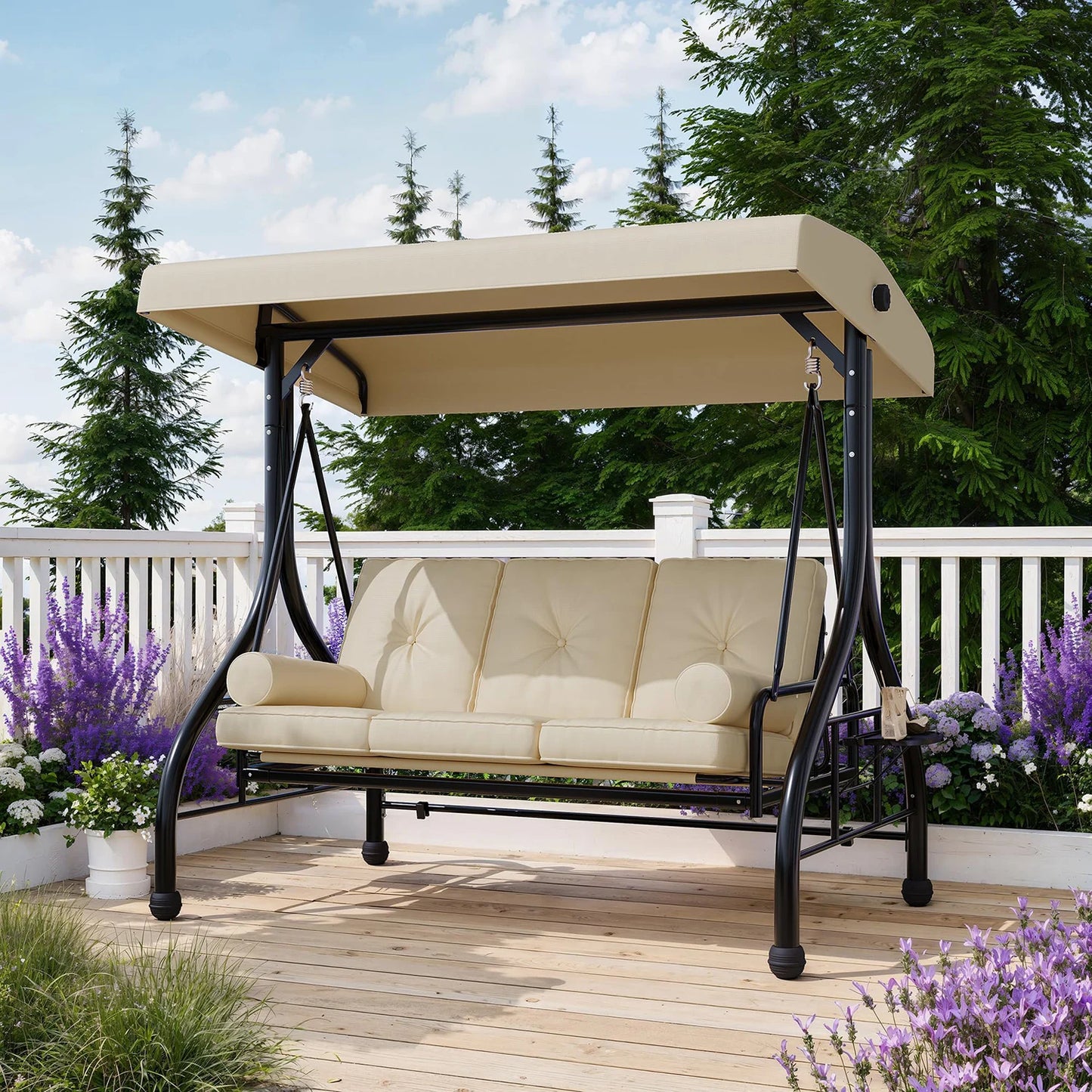 HiMISS 3-Seat Outdoor Porch Swing With Adjustable Canopy
