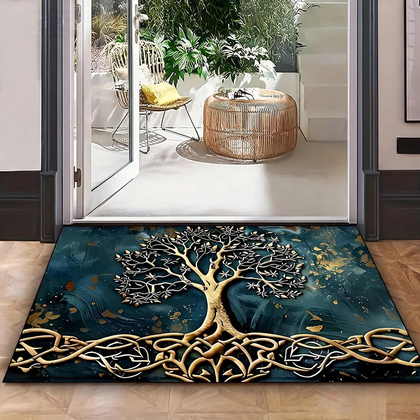 Tree of Life Pattern Welcome Doormat, Crystal Velvet Fabric, Backing, 1000G/M², Rectangular Non-Slip Washable Entrance Rug for Home, Garden, Patio, Laundry, Bathroom Decoration - Hand Wash solely, Durable Multi-Purpose Outdo