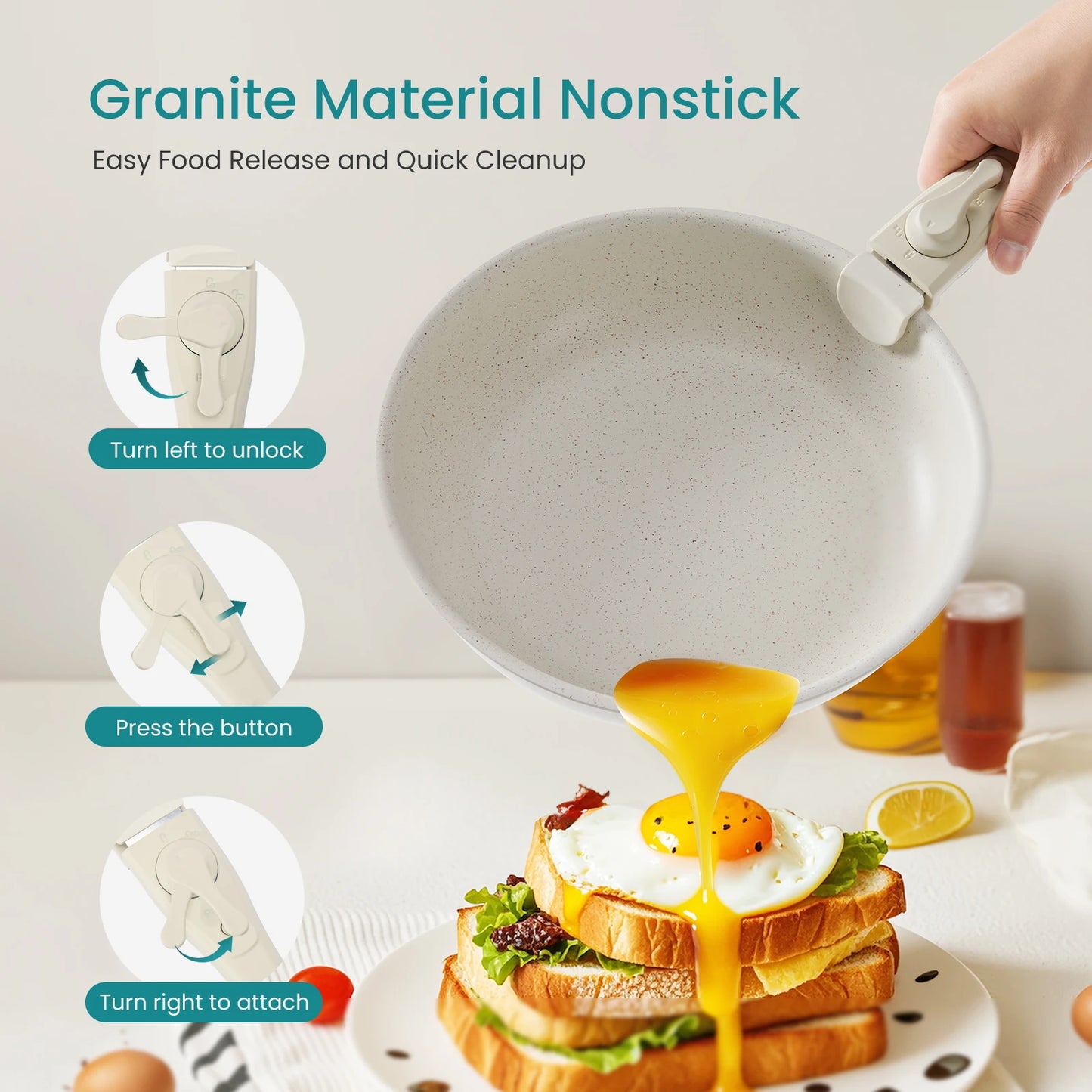 JHK Nonstick 12-Piece Pots And Pans Set With Detachable Handle