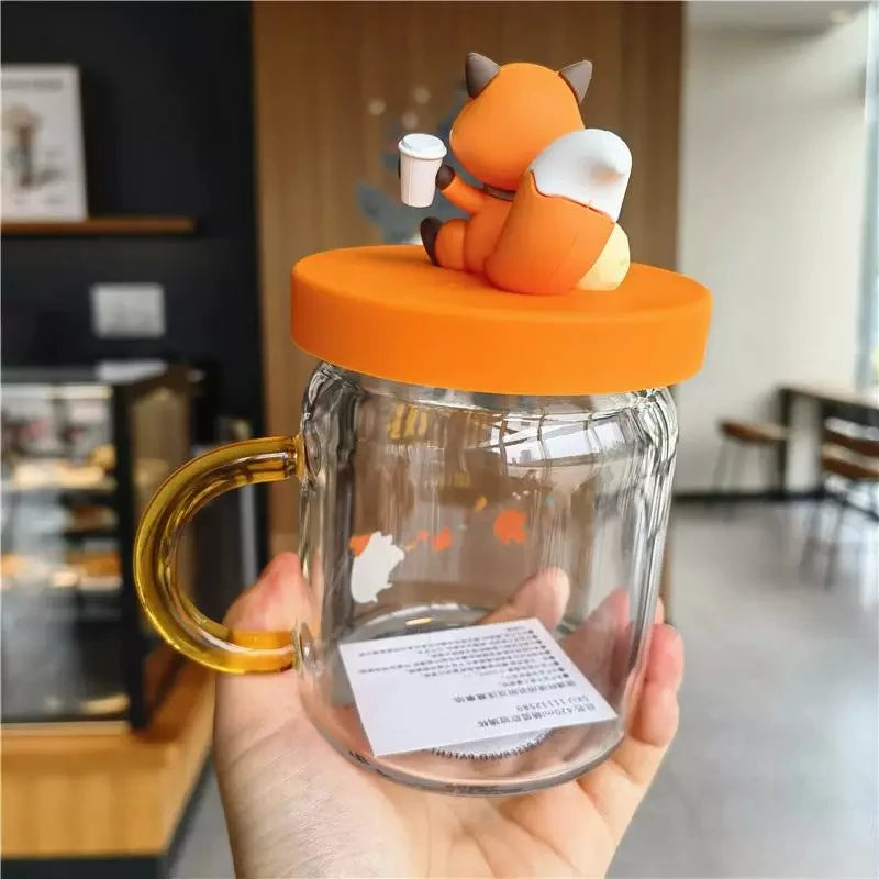 Autumn Forest Fox Glass Cup Cartoon Cover Heat Resistant