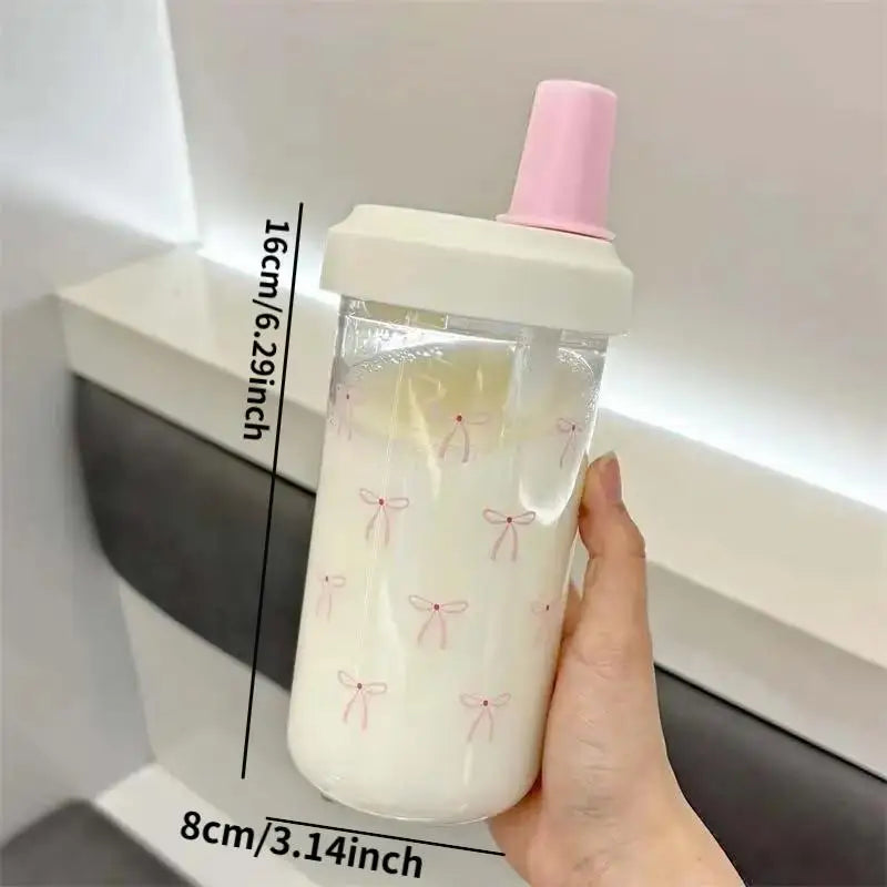 500/700ml Portable Plastic Bowknot Water Cup with Straw,Cute Coffee Pearl Milk Tea Drink Cup,Large Capacity Student Water Bottle