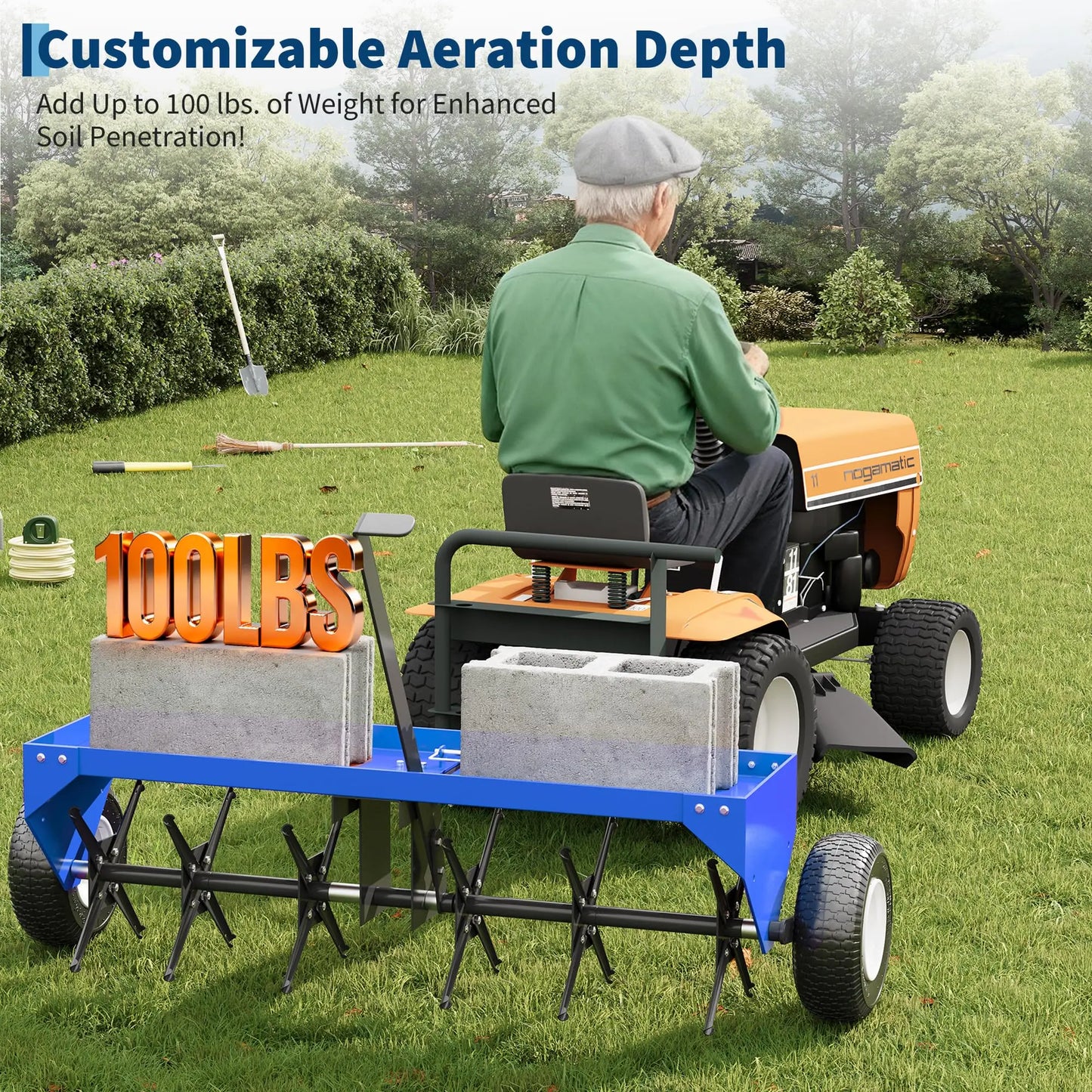 Heavy Duty 40-Inch Tow Behind Spike Aerator For Lawn Tractor ATV, Universal Hitch, 6 Rotating Steel Plates, 2-Inch Depth