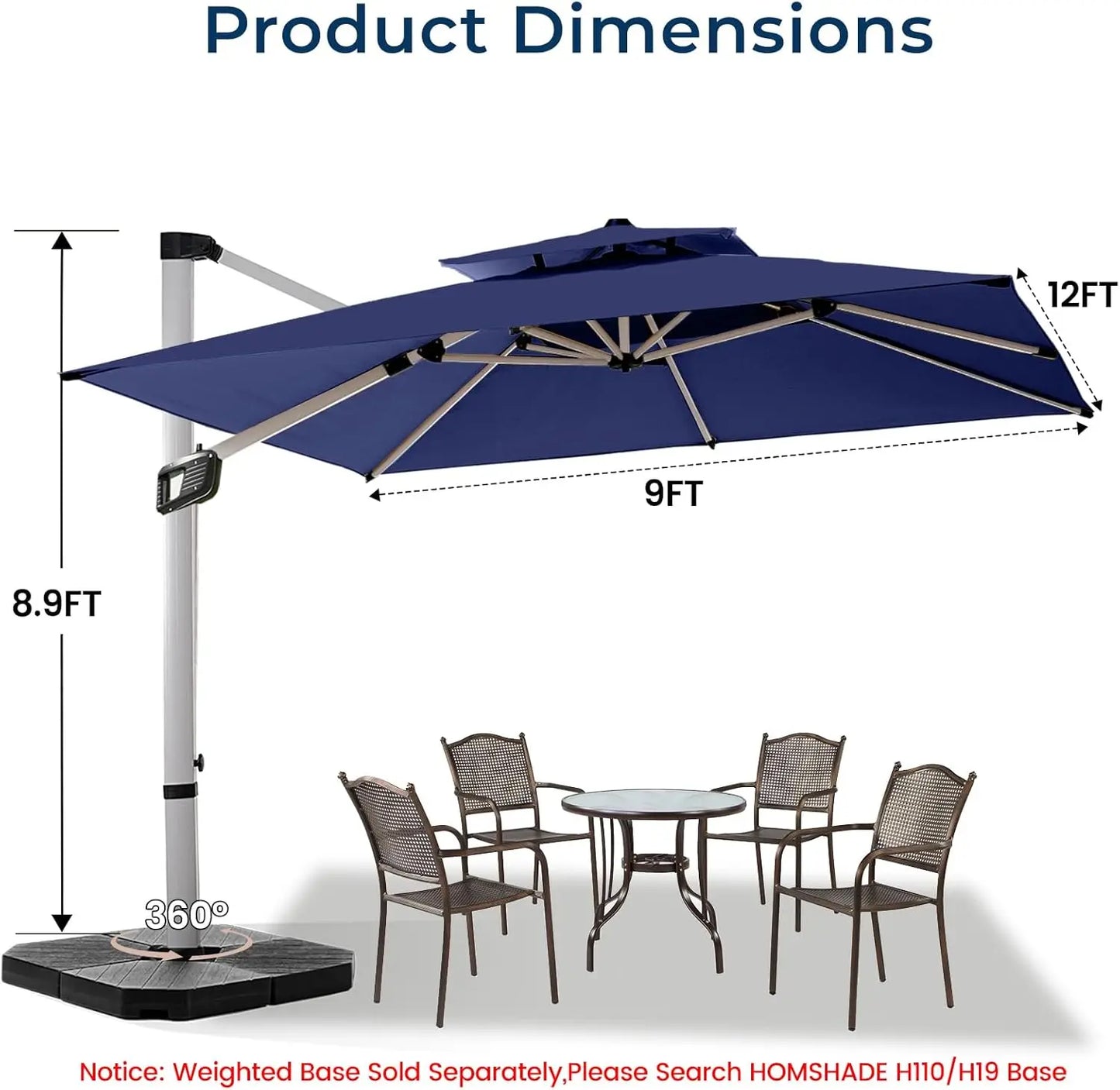 Cantilever Offset Patio Umbrella With 360 Degree Rotation