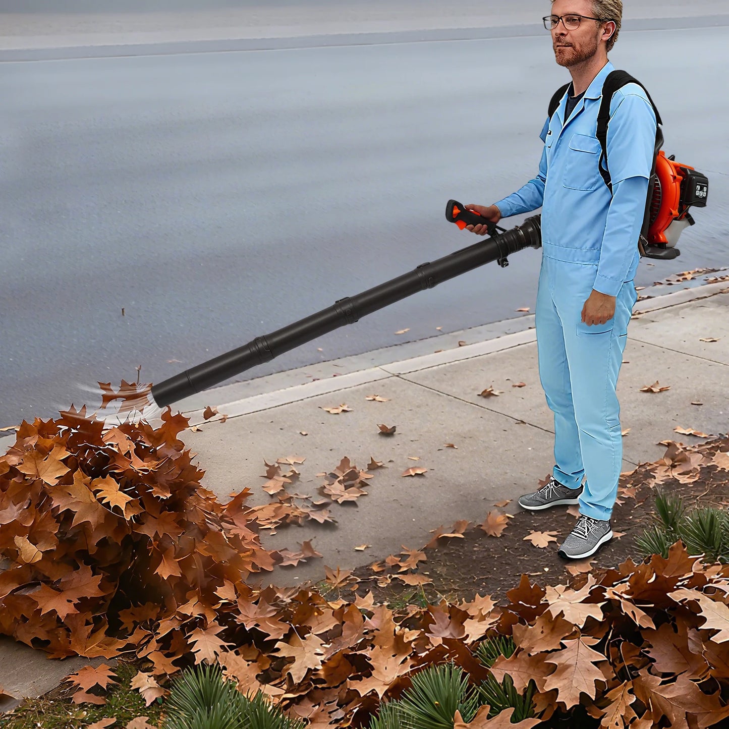 42.7cc 2-Stroke Manual Pull Start Garden Blower, 720m³/H Airflow High Speed Outdoor Debris Clearing Machine, 8.07kg Backpack Gasoline Leaf Blower, Portable Snow and Leaf Cleaning Equipment