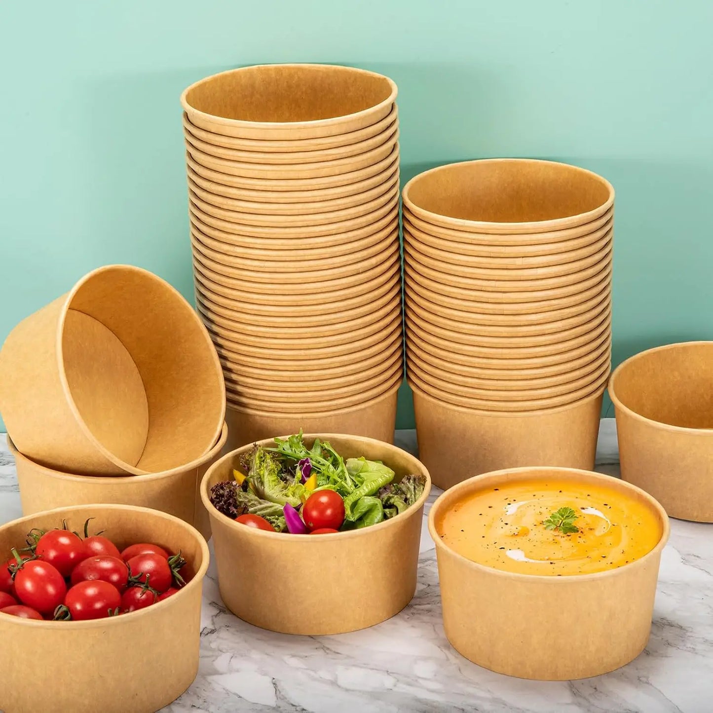 Kraft Paper Disposable Lunch Boxes With Lids For Soup Noodles