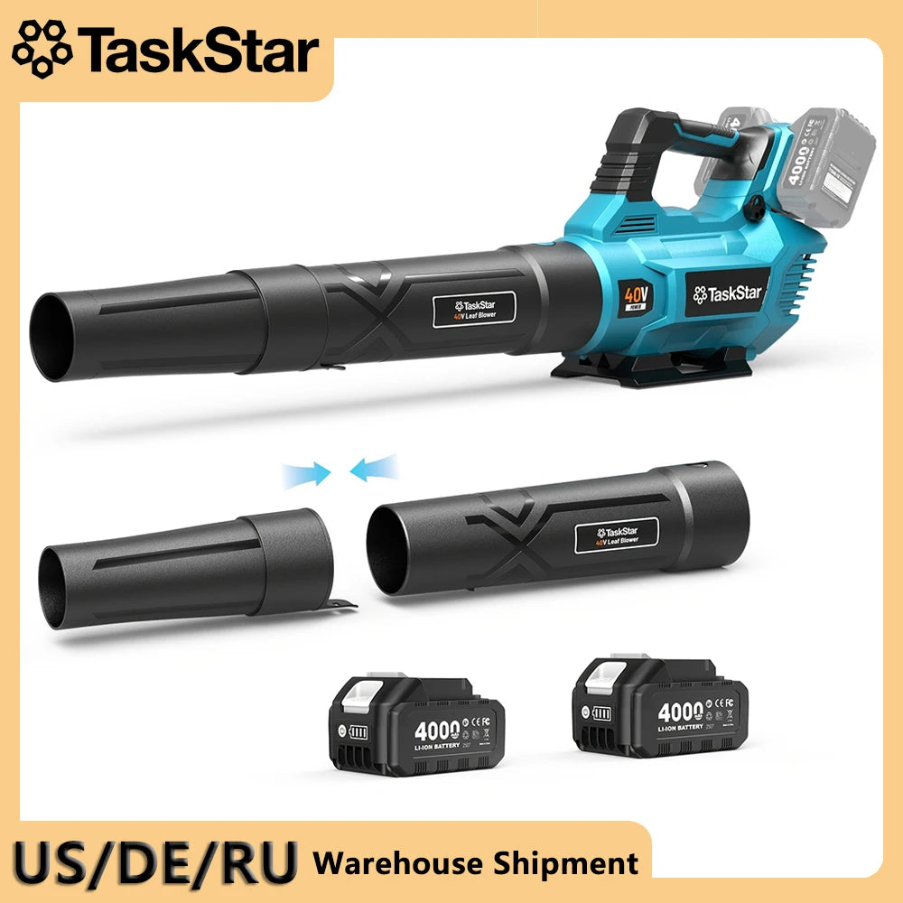 TaskStar 40V Powerful Air Blower Brushed Motor 2x4.0Ah Rechargeable Batteries Powered Leaf Blower Cordless Garden Cleaning Tools