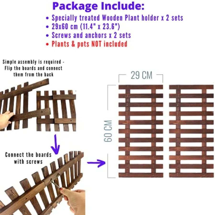 Vertical Hanging Outdoor Planters Bundle: 2 Wooden Plant Holders + 6 White Metal Pot For Fence, Deck, Patio, Or Porch Use