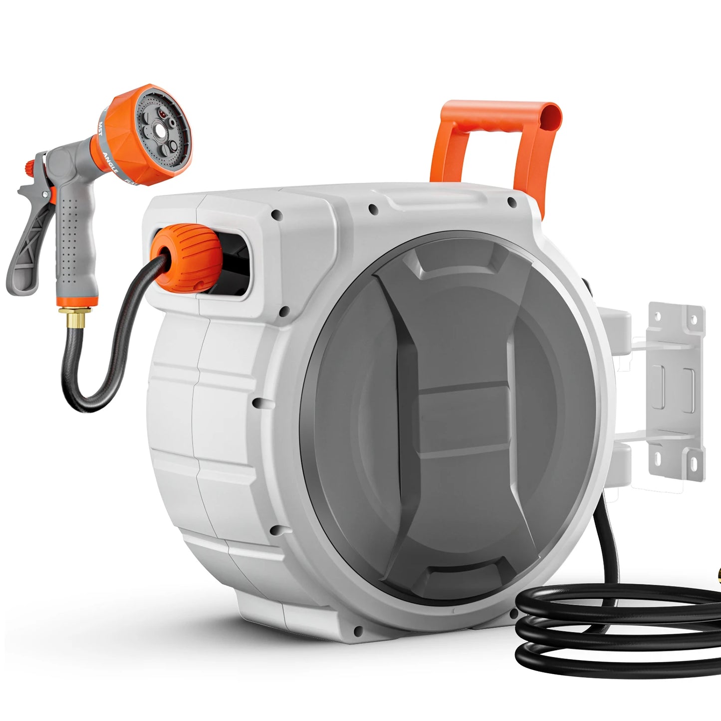 SucceBuy 5/8 Inch x 100ft Retractable Garden Hose Reel with 9 Patterns Nozzle Upgraded Slow Return System and 180°Swivel Bracket