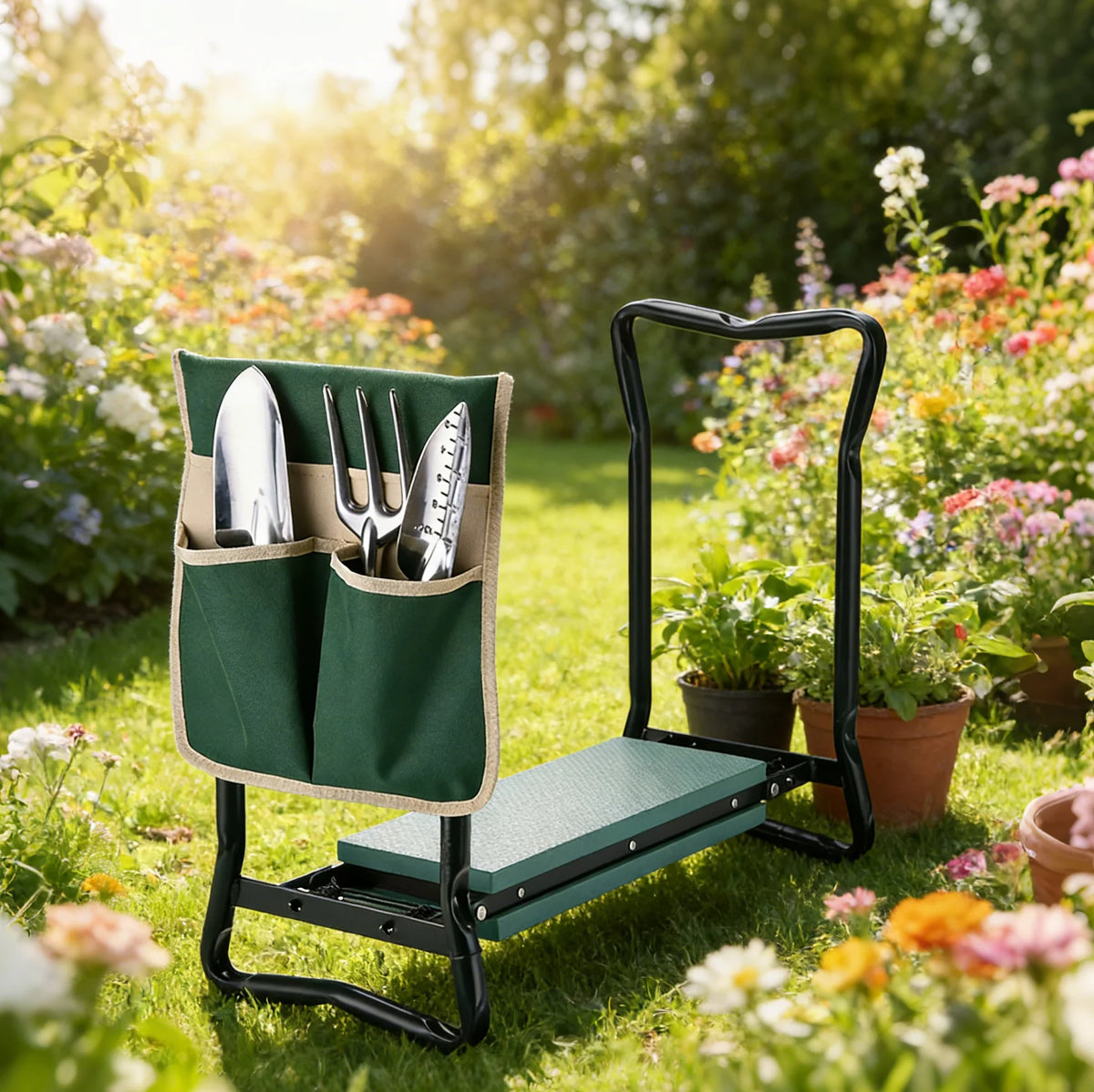 Foldable 2-in-1 Garden Kneeler and Seat with Detachable Tool Storage Bag, Heavy Duty Gardening Stool