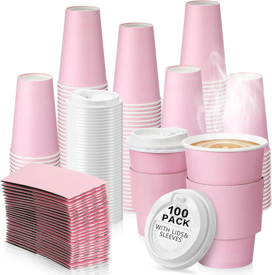 Insulated Disposable Coffee Cups With Lids And Sleeves 100 Set
