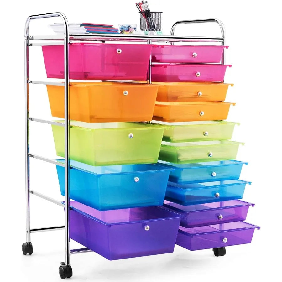 Giantex 15-Drawers Rolling Storage Cart, Mobile Book Paper Organizer Utility Trolley With Wheels, Ideal For School, Office, Home