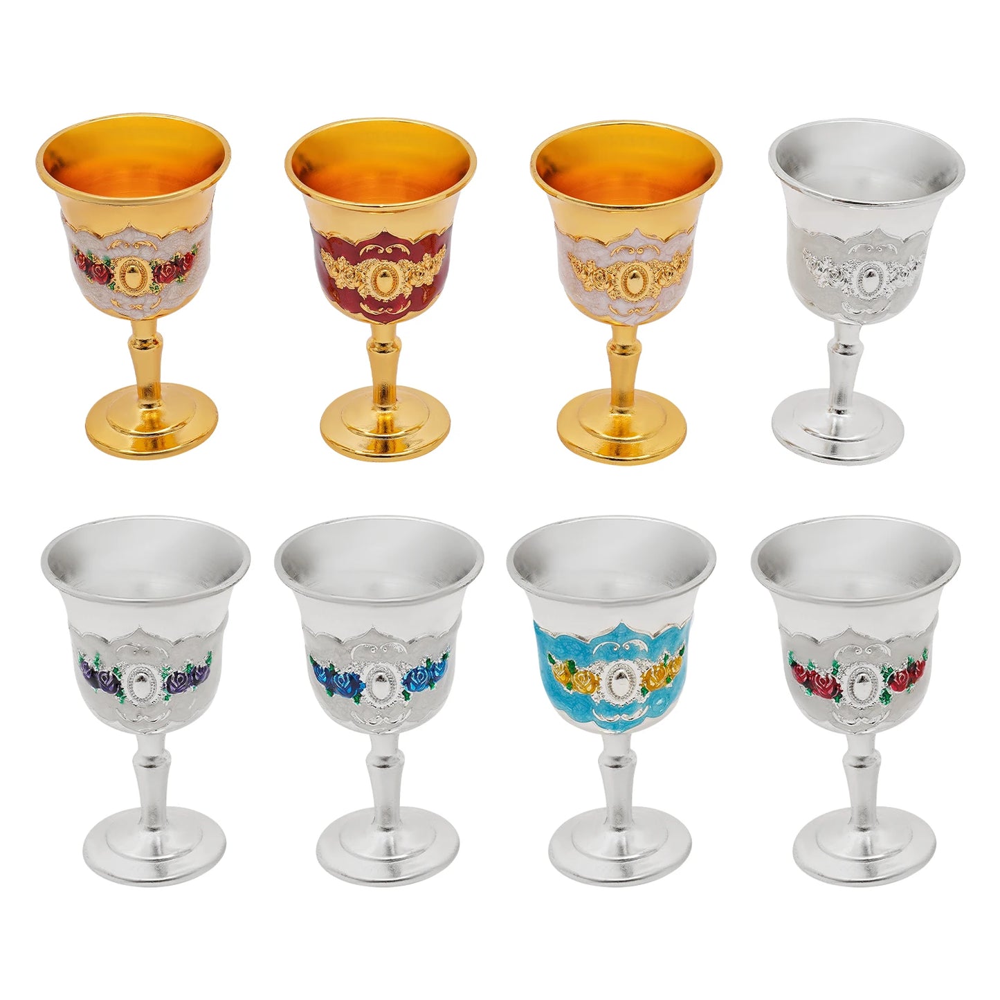 8-Piece Wine Goblet Set With Electroplated Gold And Silver Finish