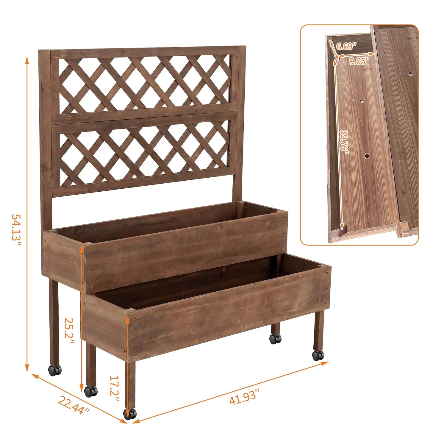HiMISS Outdoor Wooden Raised Garden Bed With Trellis