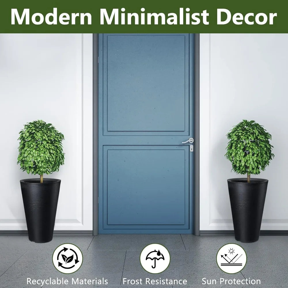 Set Of Two Tall Outdoor Planters Resin With Drainage