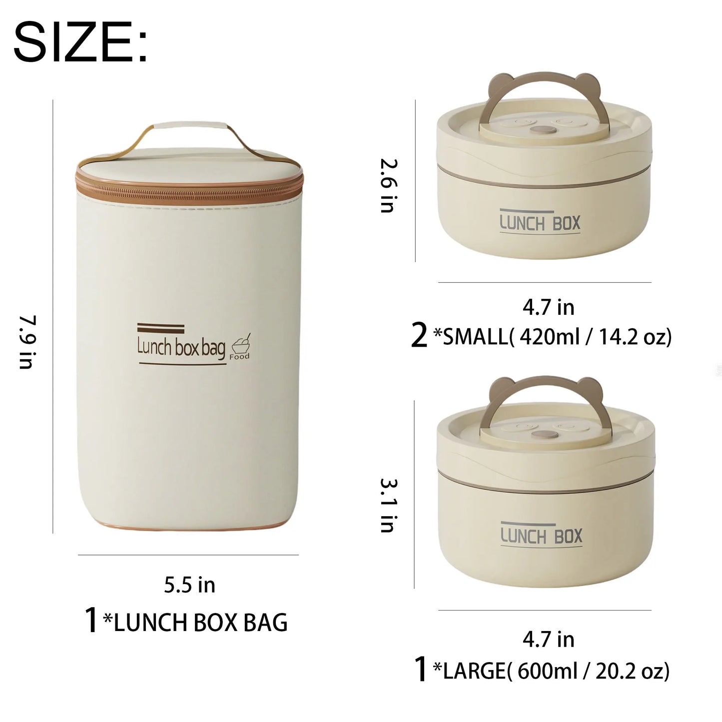 Portable Insulated Lunch Container Set, 304 Stainless Steel Stackable Leak Proof Food Jars with Airtight Lids, Microwave Safe Thermal Bento Bowls with Insulated Lunch Bag for Office School Travel