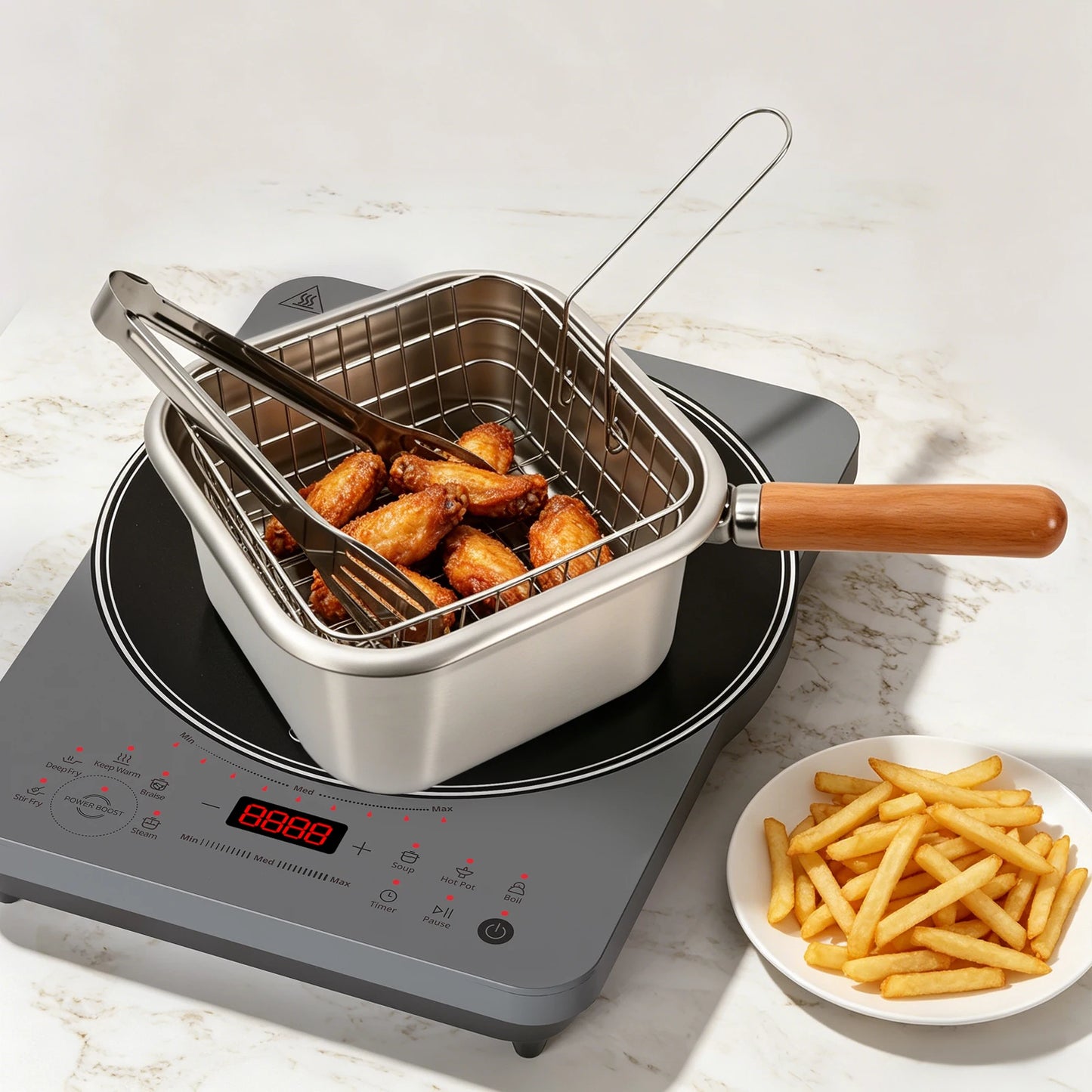 Stainless Steel Deep Fryer And Steamer Pot With Basket