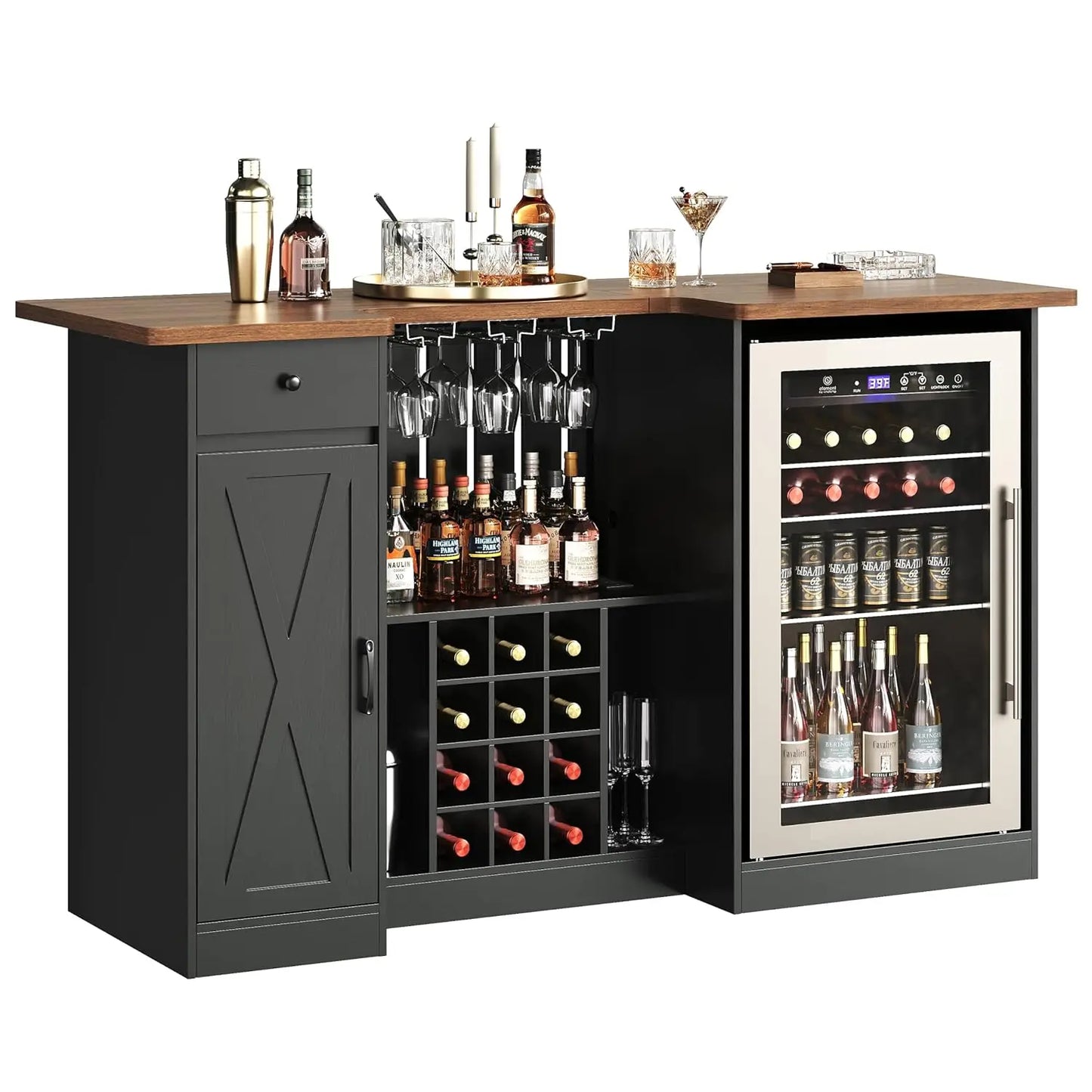 U-Shape Liquor Cabinet With Fridge Space