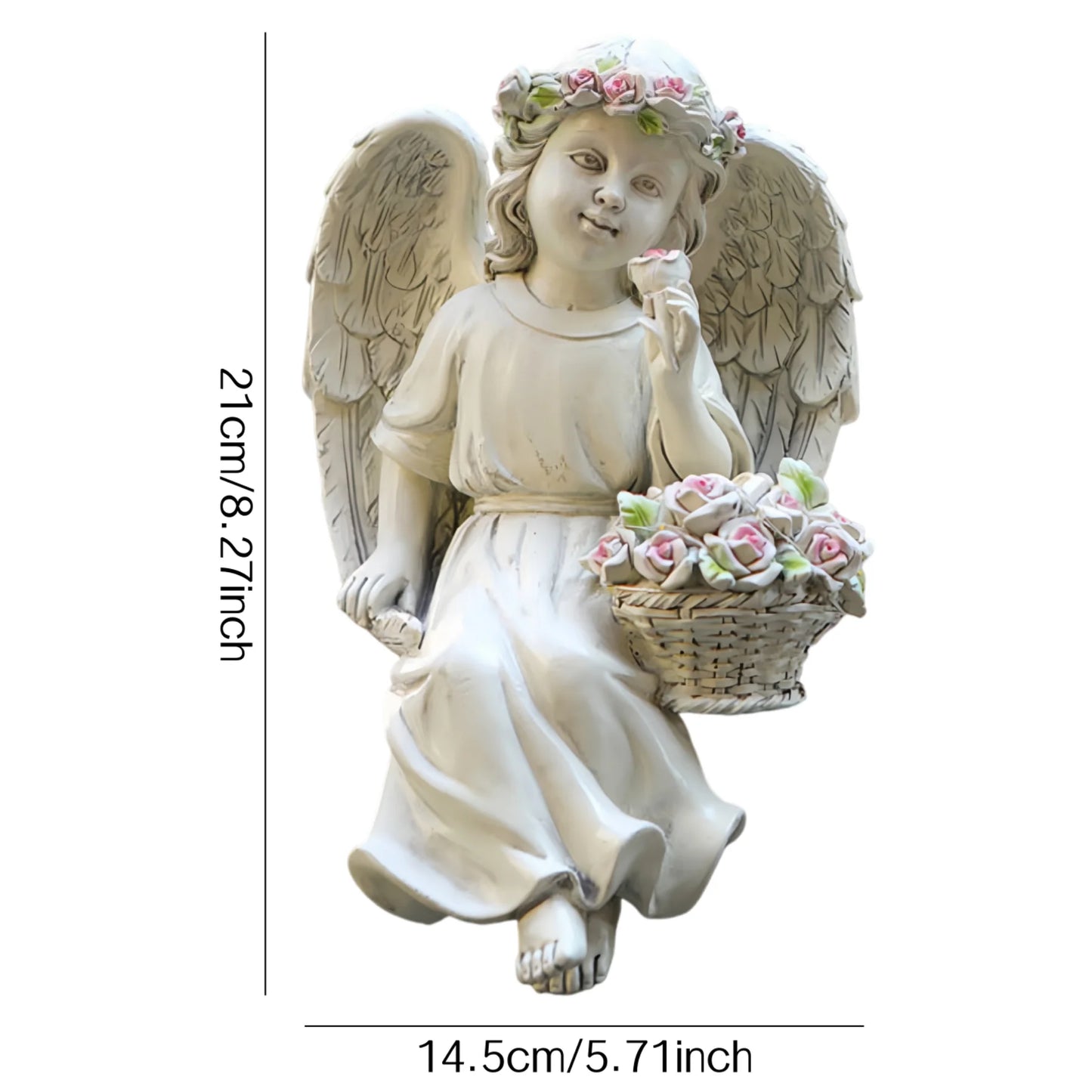 Outdoor Garden Solar Statue Light, Solar Garden Angel Statue Solar, Resin Garden Tableside Flower Basket Angel Statue Light, Resin angel holding flower basket decoration ornament, for Outside Yard Lawn Home Decor