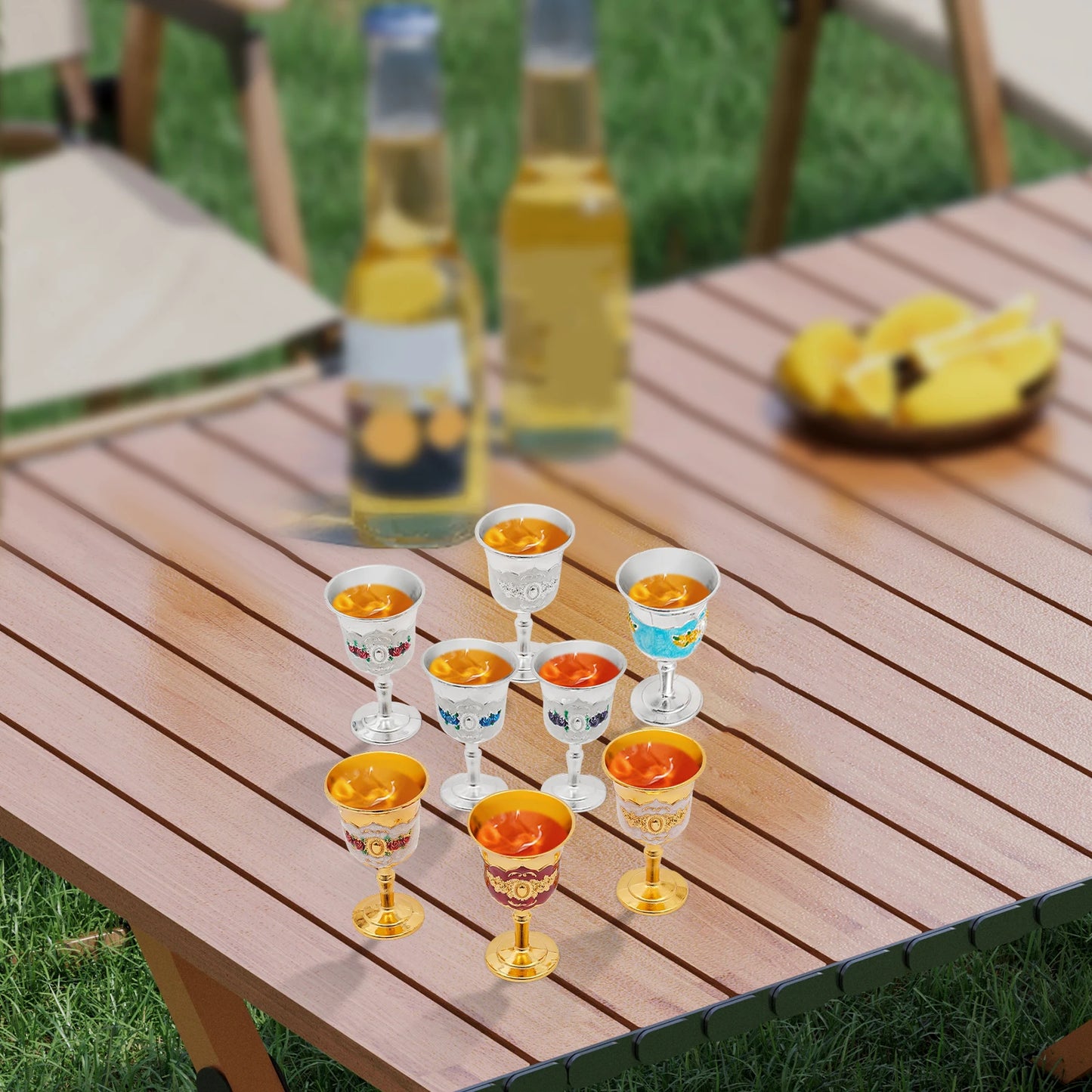 8-Piece Wine Goblet Set With Electroplated Gold And Silver Finish