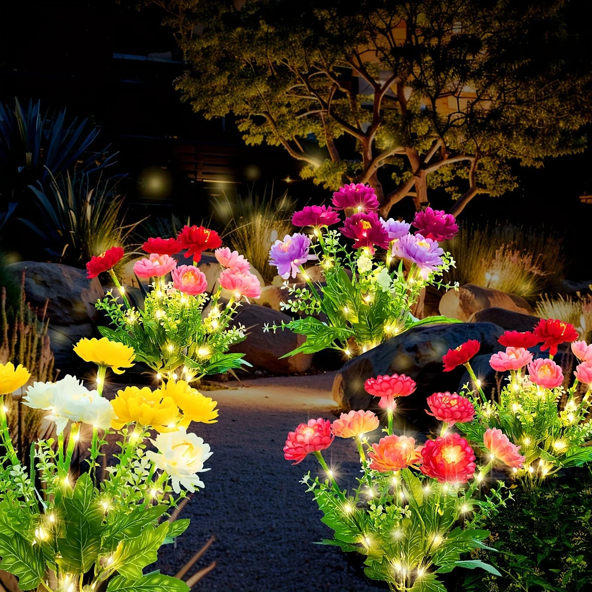 5pcs Solar Garden Lights | Simulated Snow Lotus That Emits Light, Outdoor Waterproof Flower Lights, Suitable For Decorating Lawns, Gardens, Paths, Courtyards | Warm And Romantic Holiday Gifts, Ideal For Father'S Day, 4Th Of J