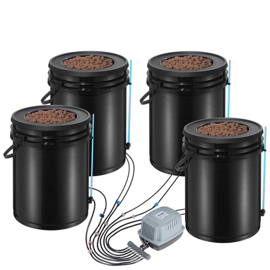 SucceBuy DWC Hydroponics Grow System Hydroponic Growing System w/ Top Drip Kit Deep Water Culture 5-Gallon Buckets with Air Pump