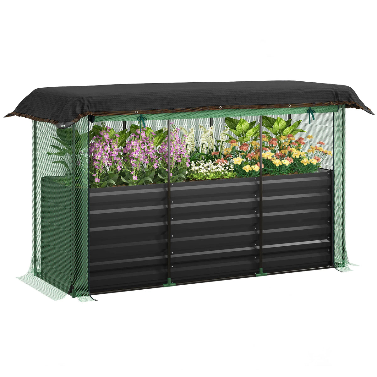 Galvanized Raised Garden Bed with Crop Cage & Shade Cloth, Gray